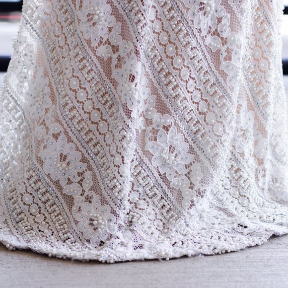 FULLY Beaded Floral Lace Gown - Picture 10 of 12